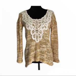 A’reve Mustard Lace Sweater Size Small